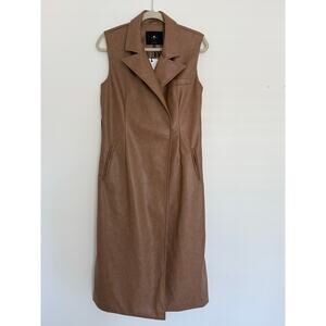 NWT 7 for All Mankind Womens Faux Leather Long Trench Vest Medium Brown Tan Fall